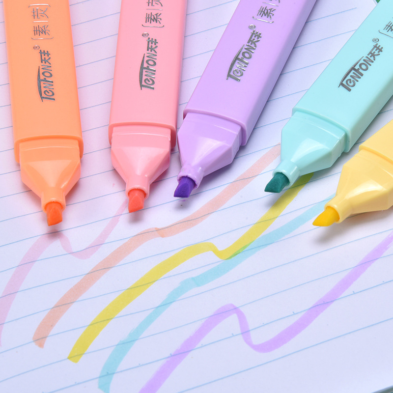 6 Pcs/set Flat Shape Pale Colo - Pastel Highlighter Set Double Ended 评论和价格